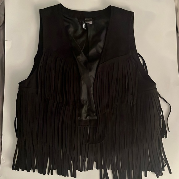 H&M Jackets & Blazers - EUC, black, suede, fringe vest